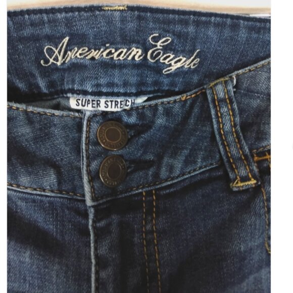 American Eagle Artist Flare Jeans Size 10 Reg Super Stretch Low Rise Med Blue - Picture 4 of 5